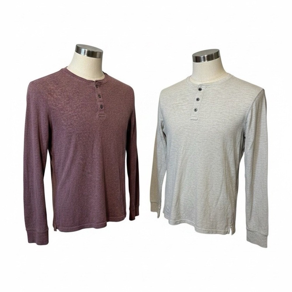 Lot of 2 Apt. 9 Men's Long Sleeve Henley Button T-Shirt Solid Gray Purple Size S
